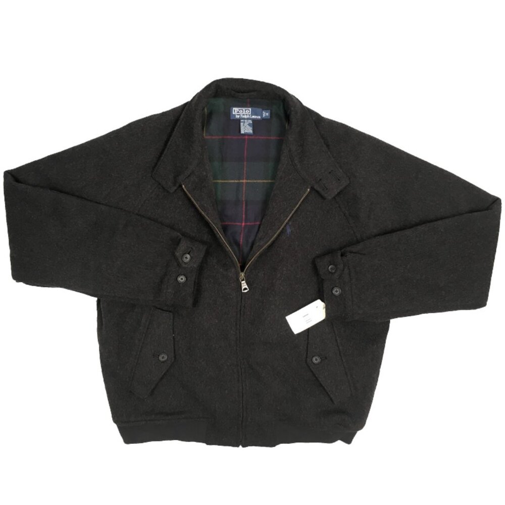 NEW Vintage Polo Ralph Lauren Wool Bomber Jacket! M Gray Heather Plaid Lining